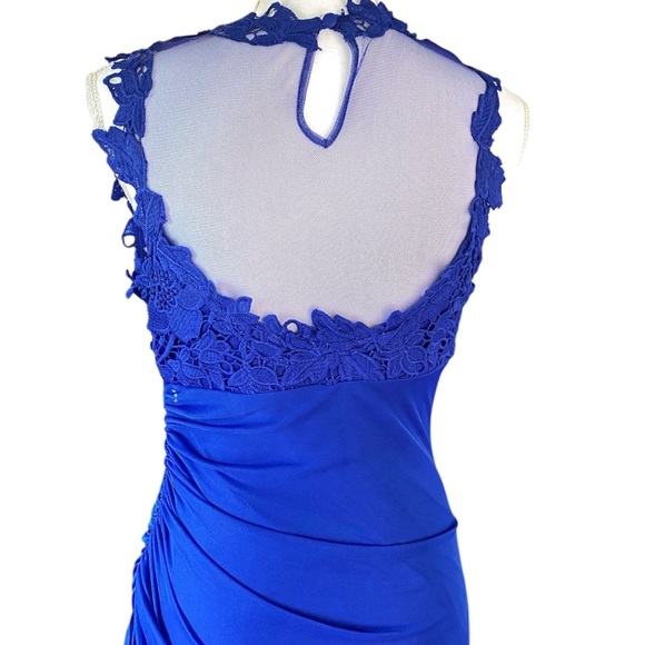 Blue Ruched Ruffled Maxi Gown - Picture 4 of 9